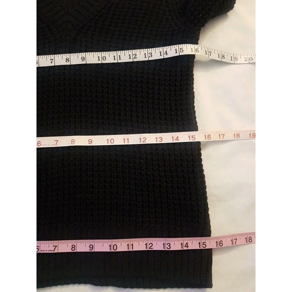 J.Crew Black Waffle Chunky Knit Sweater Balloon Sleeve Casual Small S Preppy